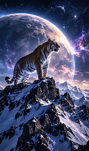 Tiger on lunar mountain